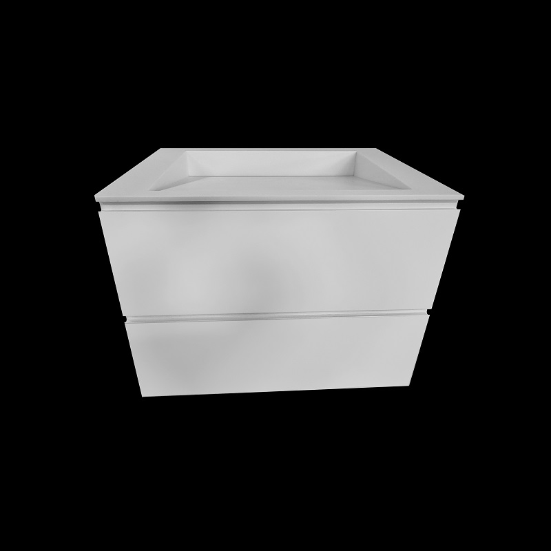 Szafka łazienkowa 80x45x60cm z dwiema szufladami i umywalką z odpływem liniowym.