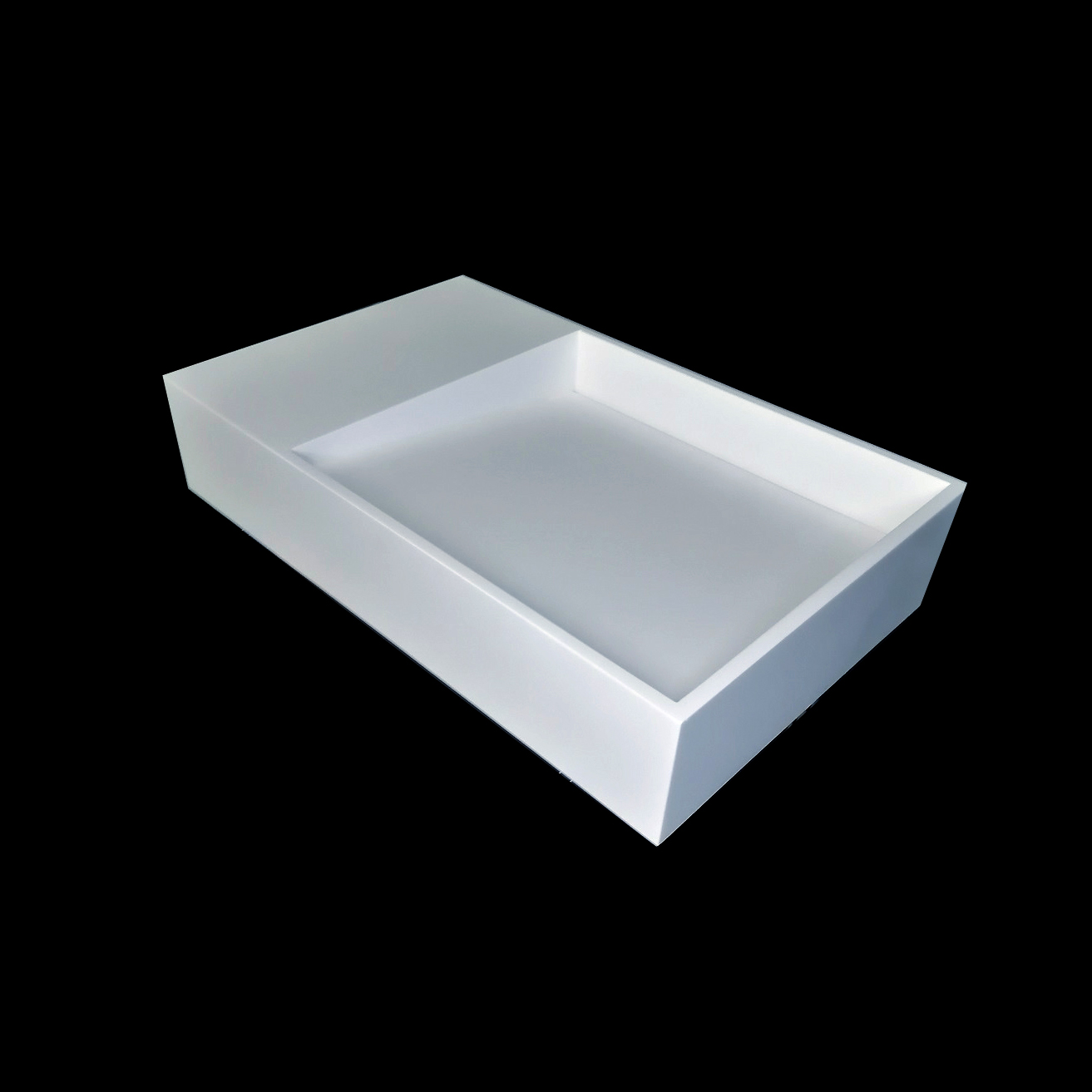 Umywalka liniowa wykonana z kompozytu mineralnego o wymiarze 60x37x12cm z półką