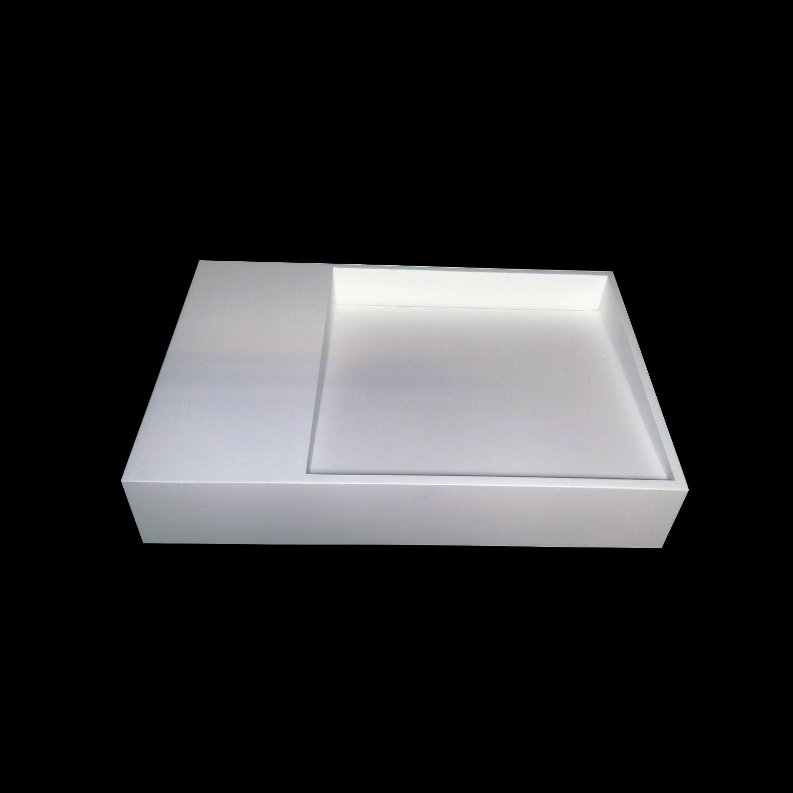 Umywalka liniowa wykonana z kompozytu mineralnego o wymiarze 60x37x12cm z półką