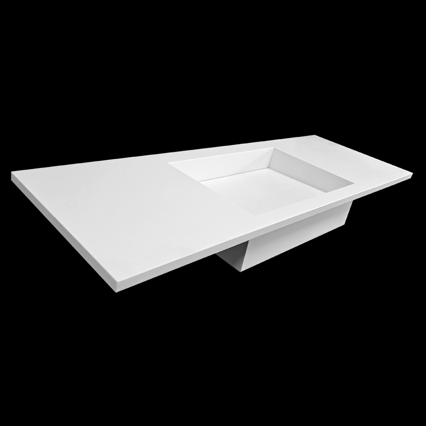 Umywalka z odpływem liniowym tylnym zintegrowana z blatem 140x47x2.4cm