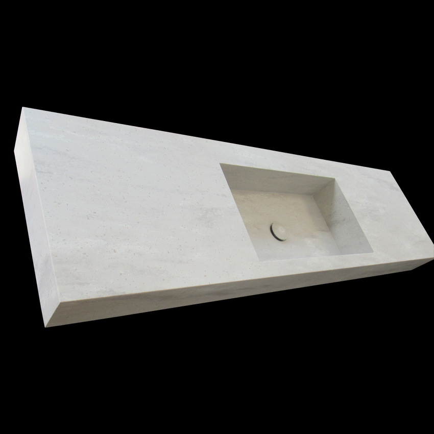 Umywalka łazienkowa, prostokątna zintegrowana z blatem (solid surface)