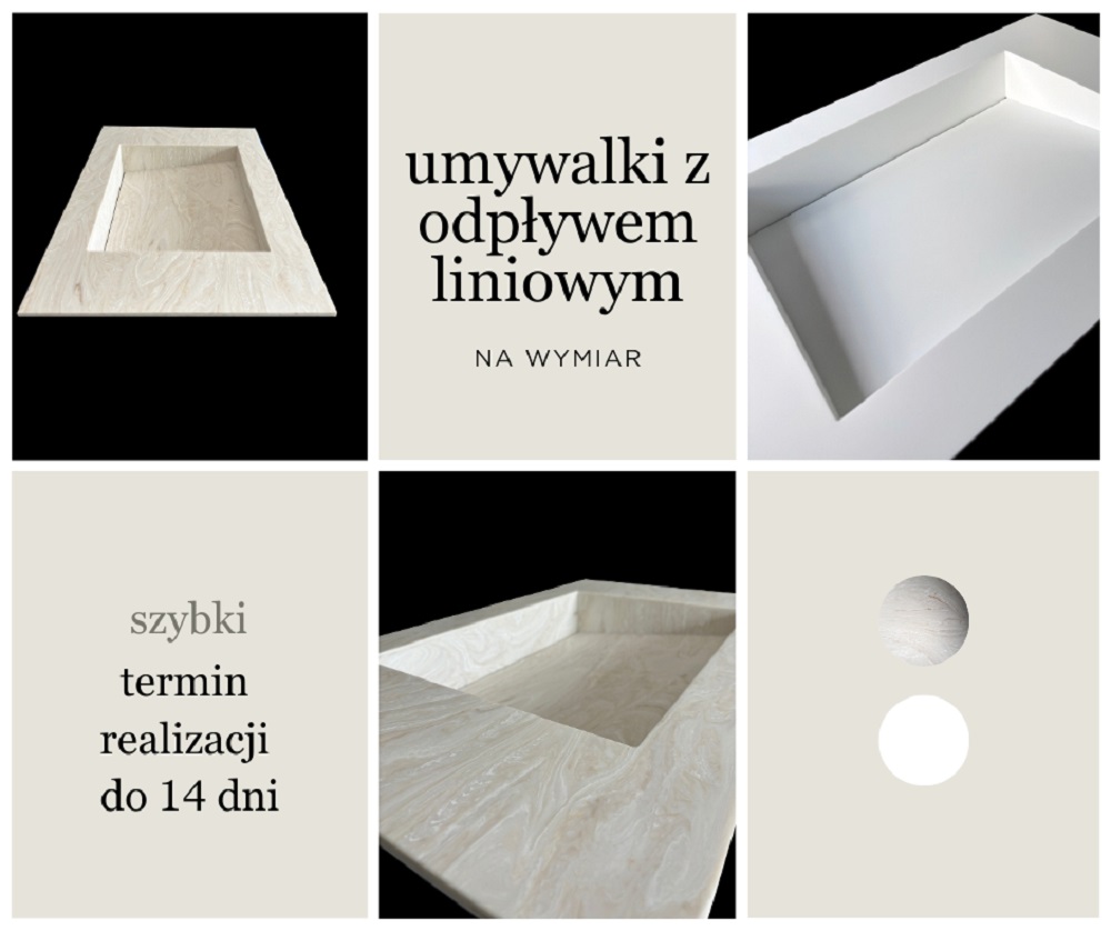 Umywalki z odpływem liniowym na wymiar, realizacja do 14 dni!