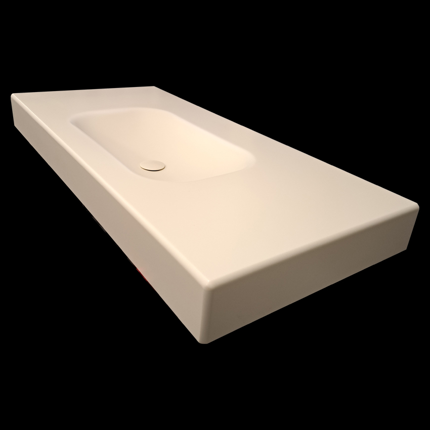 Umywalka łazienkowa wygięta bezpośrednio z blatu 120x55x11cm, w kolorze Kerrock French Vanilia